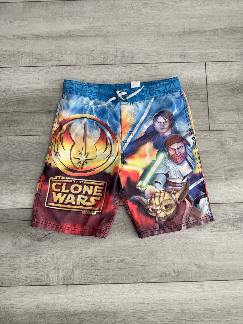 Y2K Star Wars The Clone Wars Boys Swim Trunks Board Shorts Size 10/12 Large Anak